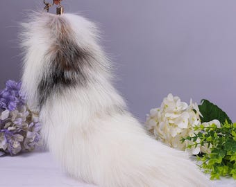 Fluffy Fox Fur Tail Keychain: Handmade Backpack Accessory (16 inch)