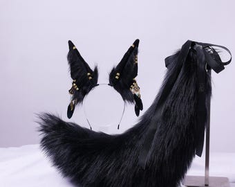 Anubis Jackal Faux Fur Ears and Tail Set: Handmade Cosplay Costume