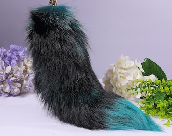 Fox Fur Tail Keychain: Fluffy Tassel Backpack Accessory (16 inch)