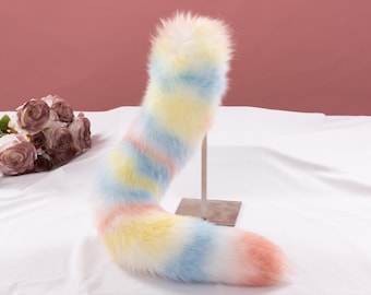 Rainbow Furry Tail: Handmade Cosplay Costume, Anime Fox Wolf Style