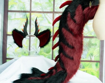 Faux Fur Dragon Tail and Ears Fox Set: Cosplay Costume Accessory cartoon Party gifts Halloween costumes