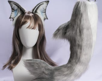 Tiger Shark Faux Fur Ears and Tail Set: Handmade Cosplay Costume