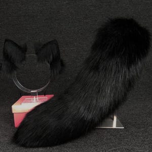 Black Fluffy Handmade Fox Ears Animal Ear and tail COSPLAY Simulation fox Ears and tails Customized fox Ears Halloween Gifts