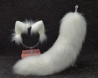 White Black Handmade Fox Ears Animal Ear and tail COSPLAY Plush Hair Simulation fox Ears and tails Customized fox Ears Halloween Gifts