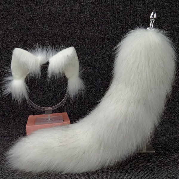 White Black Handmade Fox Ears Animal Ear and tail COSPLAY Plush Hair Simulation fox Ears and tails Customized fox Ears Halloween Gifts