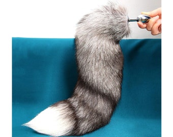Gray White Real Fox Tail Fox Tail Cosplay Anime Sexy Cute Animal Furry Mature Fox Tail Butt Plug