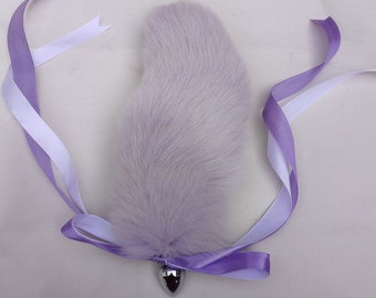 Light purple Real Fox Tail Fox Tail Cosplay Anime Sexy Cute Animal Furry Mature Fox Tail Butt Plug