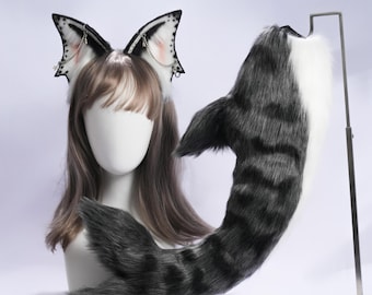 Faux Fur Shark Tail and Ears Set: Handmade Animal Cosplay