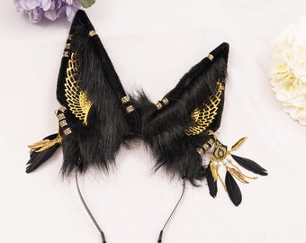 Handmade Anubis Jackal Faux Fur Ears & Tail Cosplay Set