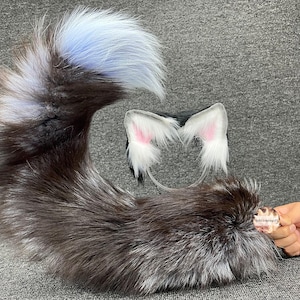 Blue Gray Real Fox and ears Tail Cosplay Anime Cute Animal Furry Fox Tail anime cosplay ear and tail fox cosplay