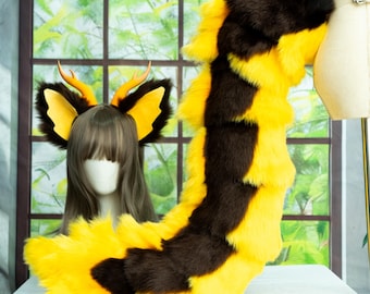 Fluffies Faux Fur Dragon Tail and Ears Fox Set: Scalemaille Cosplay Costume Accessory