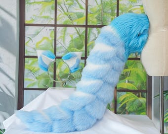 Faux Fur Fox Tail and Ears Dragon Set: Scalemaille Cosplay Costume Accessory
