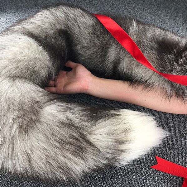 Handmade gray fox fur tail plug fox tail plug wolf tail butt plug cat tail plug anal plug tail anime cosplay petlay tail -mature