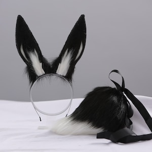 Black White bunny ear and tail set anime ears bunny ear rabbit ear and tail set bunny ears tail cosplay anime