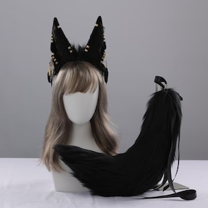 Anubis handmade Jackal Ears Animal Ear and tail COSPLAY Plush Hair Simulation Jackal Ears and tails Customized Anubis Ears Halloween Gifts