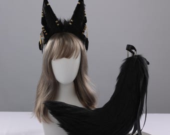 Anubis Jackal Ears and Tail Set: Handmade Faux Fur Cosplay