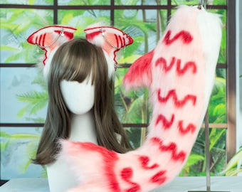 Handgjort set med hajöron och svans i fuskpäls: Tigerhaj-cosplay till Halloween
