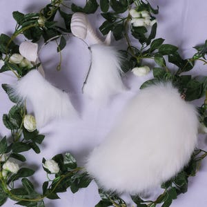 Sheep tail and ear set animal cosplay Goat ear and tails Handmade Lamb ears and tail petplay ear Faux Fur Lolity Ears Headband halloween