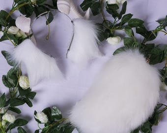 Faux Fur Sheep Ear and Tail Set: Handmade Animal Cosplay