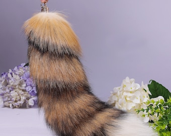 Fox Fur Keyring Keychain of fur Fluffy Tail Unique Backpack accessories 16inch long Fox keychain handbag Tassel Keychain Halloween gift