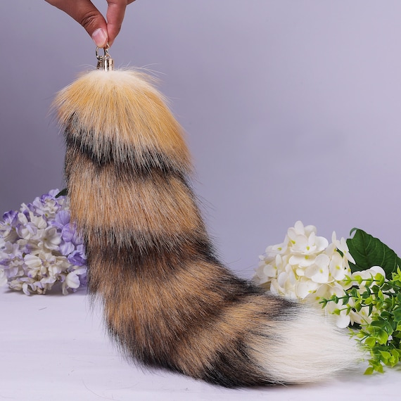 Fox Fur Tail Keychain: Fluffy Backpack Accessory (16 inch)