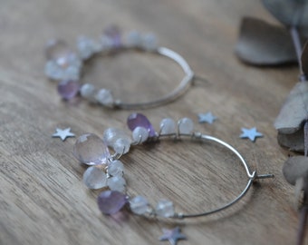 ELENWE handmade jewellery, sterlingsilver jewellery, hoop earrings, gemstone jewellery, moonstone, amethyst, rosequartz, elvenjewellery