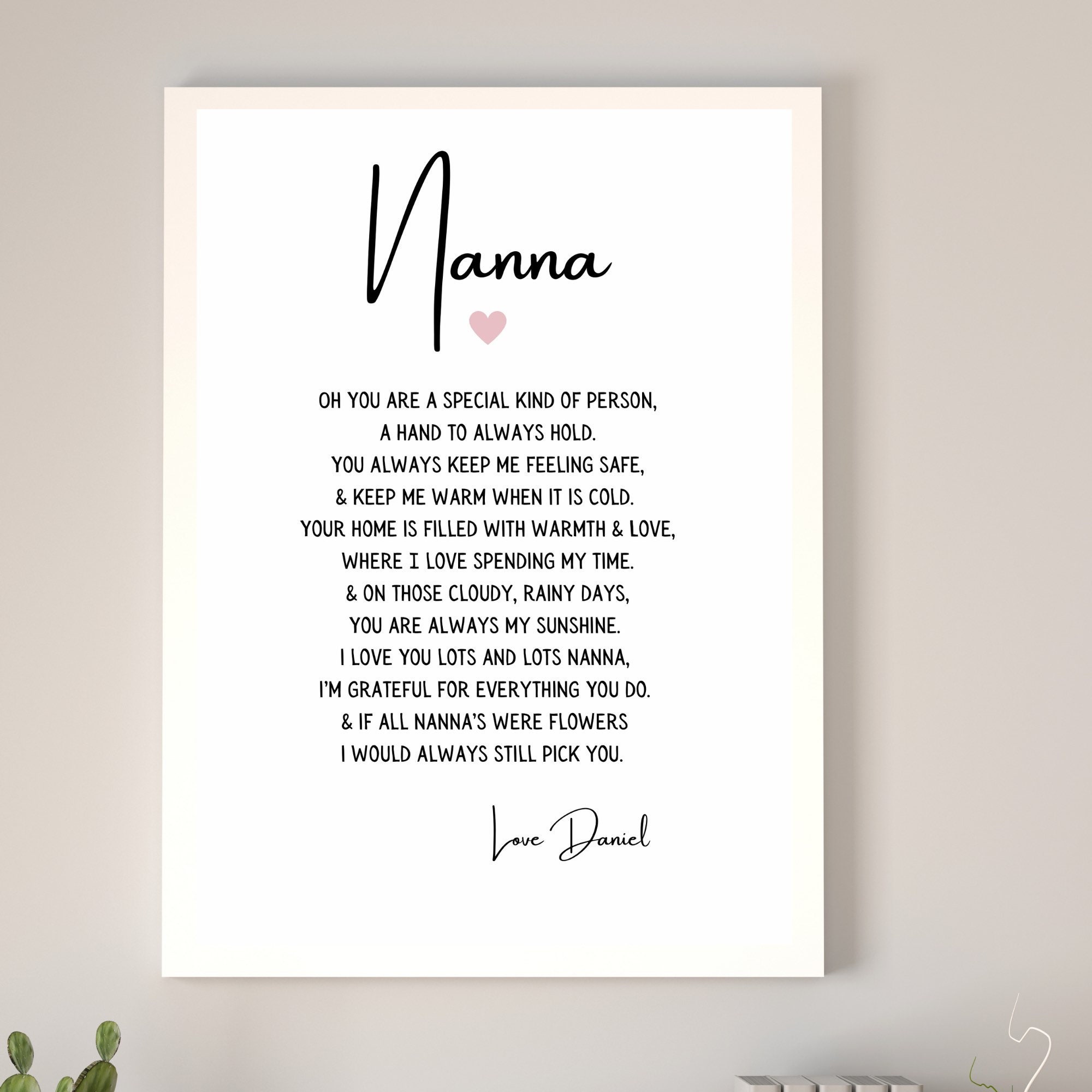 A4 Personalised Nan Nanny Gran Poem Gift Christmas Birthday Parchment Paper 
