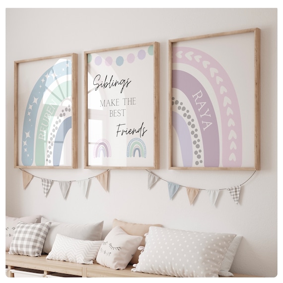 Set of 3 siblings prints, brother and sister, quote, best friends, rainbow, baby nursery, children’s bedroom, playroom prints. Personalised