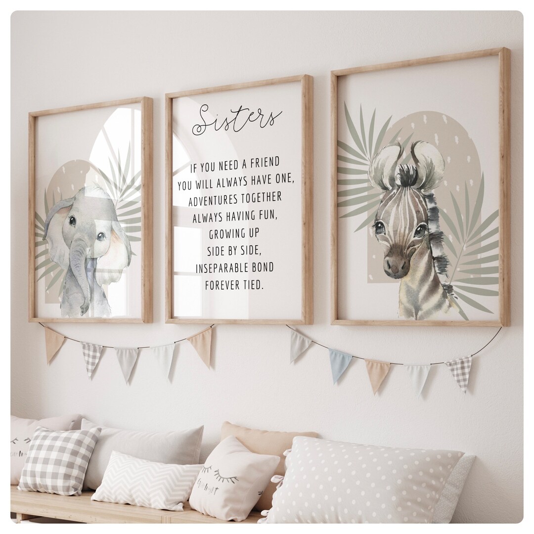 Personalised Siblings Safari Prints, Sisters, Brothers, Twins, Boho