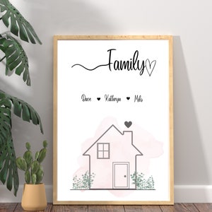 Family, Home personalised print, house, hallway, living room, dining room print