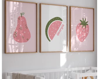 Cute playful fruit personalised prints, quote, personalised, pun, girly, pink, boho, children’s bedroom, playroom prints