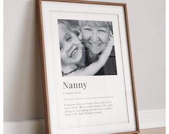 Nanny, Nanna, mummy, mum, Nan definition print, personalised with photo. Birthday, , personalised gifts, Mother’s Day gift, present
