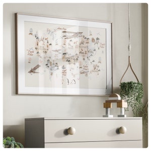 Mappa del mondo animale, cameretta per bambini, asilo nido, giungla, stampe educative, mappa del mondo, sala giochi, scuola