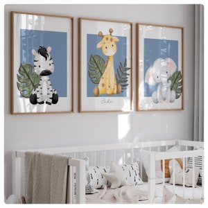 Safari Set von 3 Drucken, Boho-Stil, Dschungel, Kinderzimmer, Babyzimmer, Spielzimmer, Jungen, Mädchen, rosa, blau, niedlich