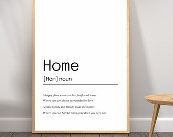 Home definition print, living room, dining room, hallway print, Noun, Love, family quote print