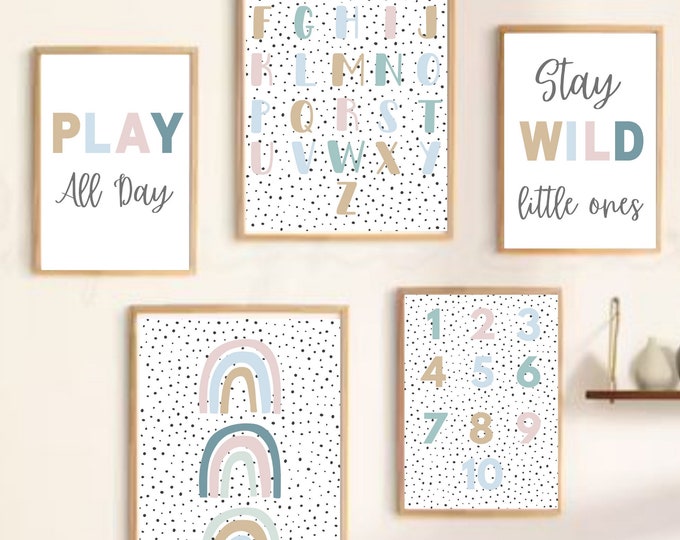 playroom prints, children’s, boho, bedroom, nursery, educational, quote, rainbow prints, available as a set or Mix & Match