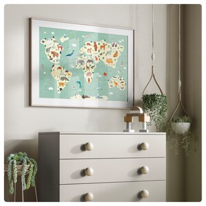 Weltkarte der Tiere, Karte, Kinderzimmer, Lernposter, Klassenzimmer, Spielzimmer, Babyzimmer, Geographie
