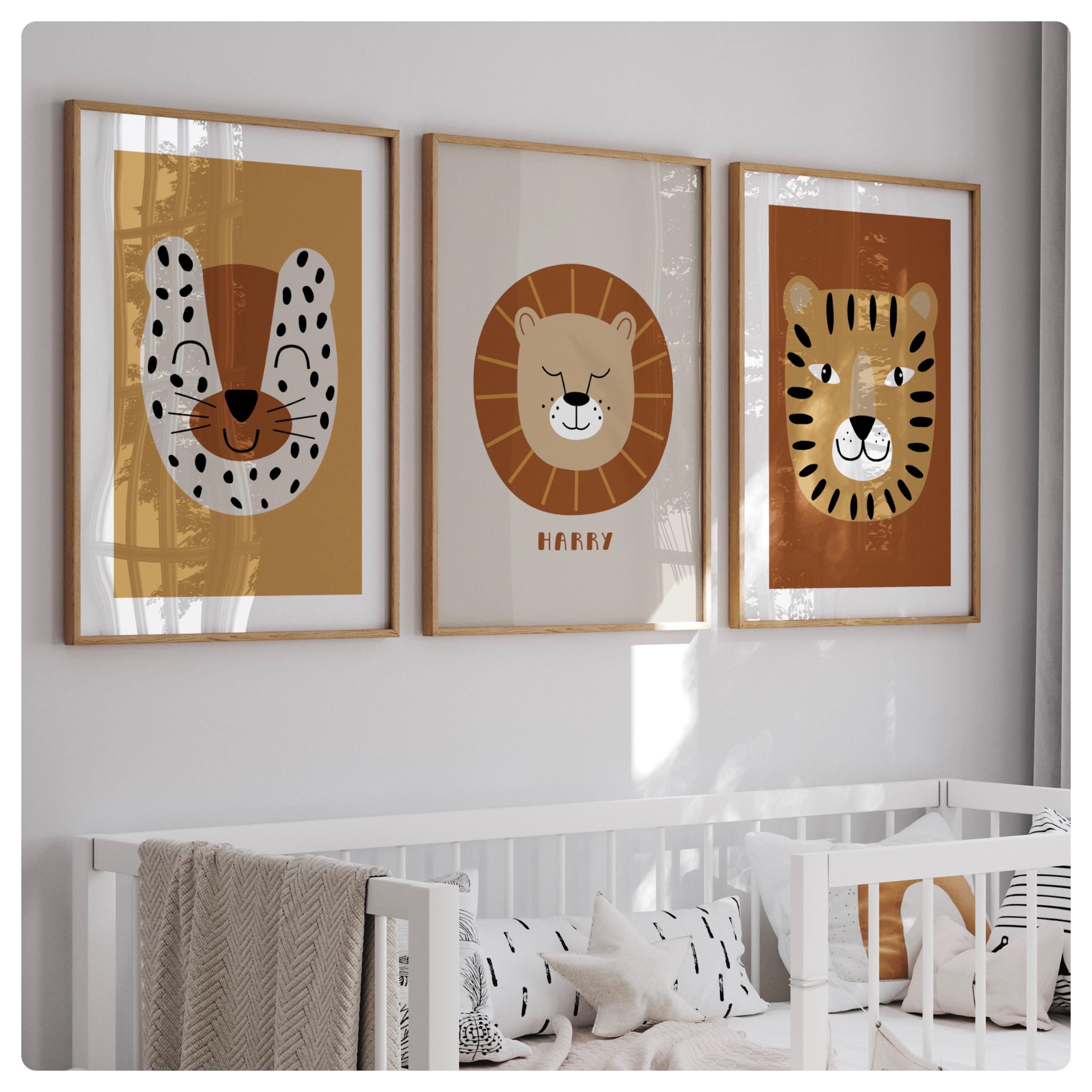 Set Di 3 Stampe Da Parete Per Cameretta Dei Bambini Con Tema Safari, Stampe Boho Per Camerette, Stampe Con Animali Della Giungla Colorati Per Camerette, Decorazioni Con Zebra, Leone, Elefante, Stampe Per - 3
