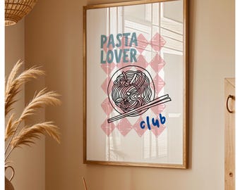 Pasta lover blue & pink quote colourful print, kitchen,home, house, entrance hall print,boho