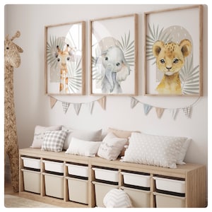Safari set of 3 prints, boho style, neutral, unisex, jungle, childrens bedroom, baby nursery, playroom