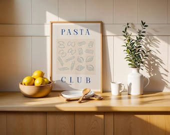 Pasta club blue, pasta quote colourful print, kitchen,home, house, entrance hall print,boho