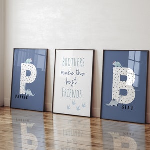 Set of 3 boys dinosaur prints with Dotty quote. Perfect for baby nursery, children’s bedroom or playroom. Blue or green