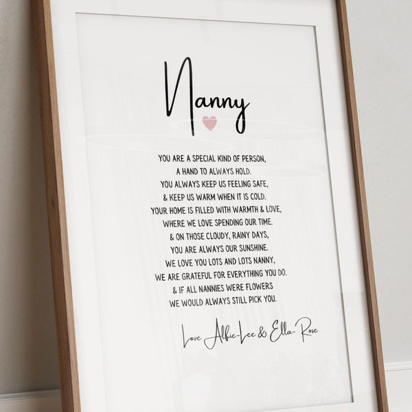 Nanny, Nanna, Grandma, Nan Poem print, personalised with names. Birthday, mother day, personalised gifts, Mother’s Day gift, present