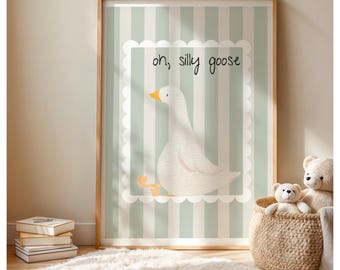 Oh silly goose print,  bedroom, playroom, nursery, toddler, baby, cute, cool, stripy, boho