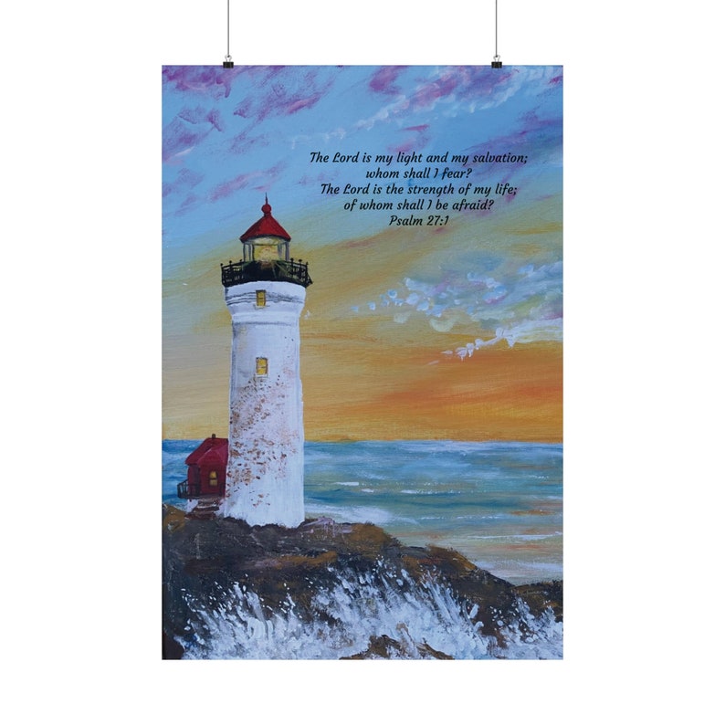 Lighthouse Bible Verse Matte Poster NKJV Psalms Light and Strength