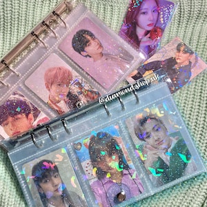 Carpeta/álbum/libro de colección de tarjetas fotográficas Kpop estilo purpurina de 3 bolsillos (perfecto para BTS, Stray Kids, Blackpink, nct, ITZY, Enhypen, The boyz)