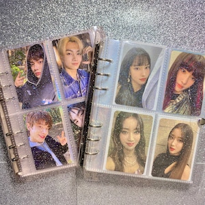 Classeur Kpop pour cartes photo avec album de collection, 4 pochettes, style pailleté (parfait pour BTS, Stray Kids, Blackpink, nct, itzy, Enhypen)