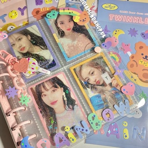 Carpeta de tarjetas fotográficas Kpop, álbum de libros con 4 bolsillos, estilo Pastel con purpurina (perfecto para BTS, Stray Kids, Blackpink, nct, itzy, Enhypen)