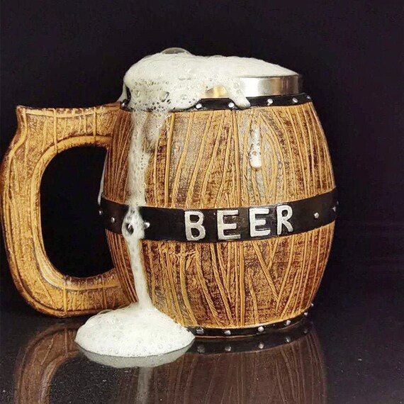 580ml Oak Barrel Style Beer Mug Simulation Wooden Barrel Beer Etsy