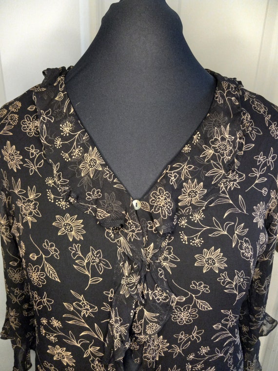 Vintage 100% Silk Blouse Black Floral Edward Larg… - image 9